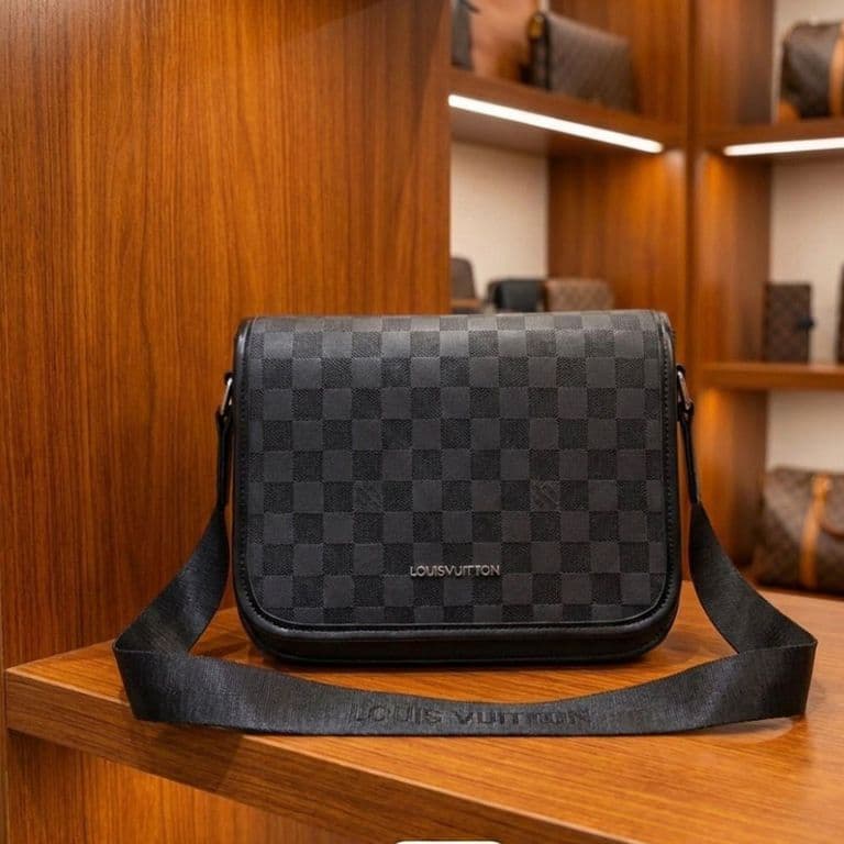 Premium Black Checkered Crossbody Messenger Bag